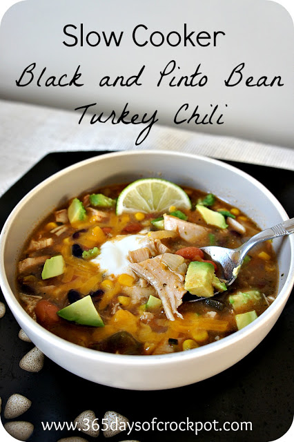 Recipe for Slow Cooker (crock pot) Spicy Black and Pinto Bean Turkey Chili #easydinner