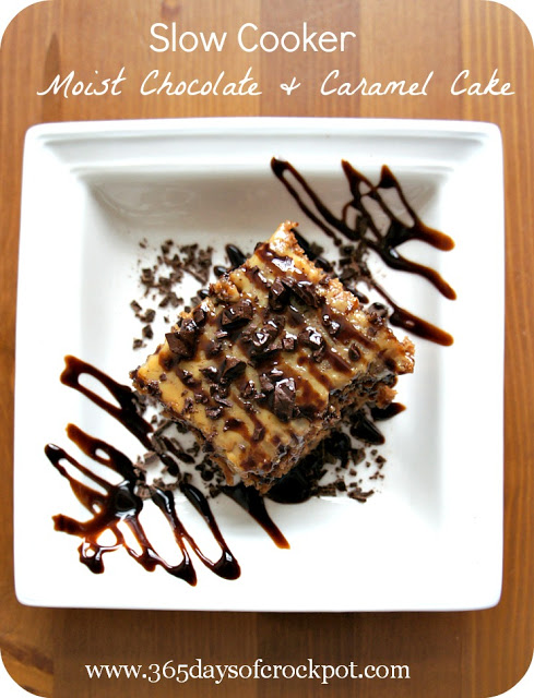 Recipe for Slow Cooker Moist Chocolate and Caramel Cake #dessert