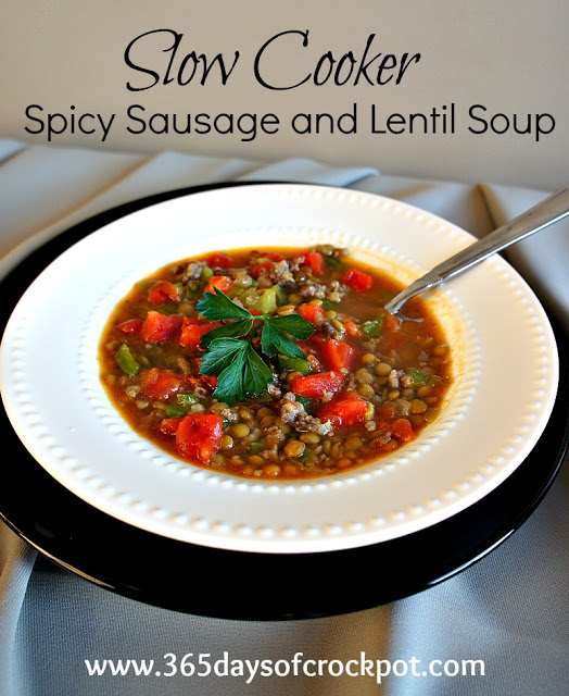 Spicy Sausage and Lentil Soup in the Crock Pot #easydinner #crockpotdinner #soup