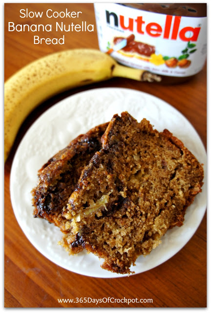 Recipe for Slow Cooker Banana Nutella Bread #crockpotrecipe #slowcooker #nutella