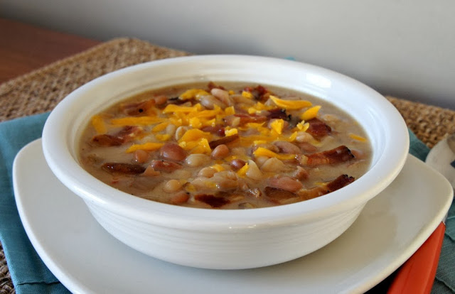 Recipe for Crock Pot Cheddar, Bacon and Bean Soup...this is a perfect recipe to make if you're going to be gone all day! #soup #crockpot #slowcooker