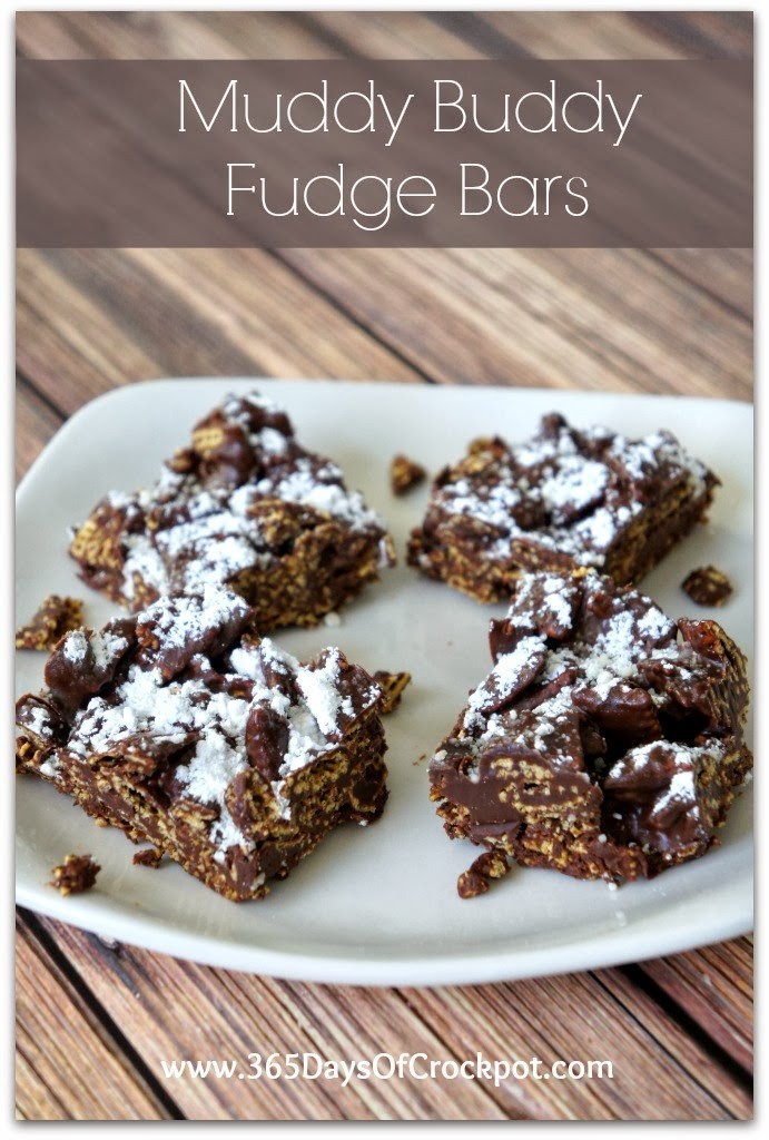Recipe for Muddy Buddy Fudge Bars...no more dry pieces of cereal in your muddy buddies.  Every piece is coated with chocolate goodness!  #dessert #muddybuddies 