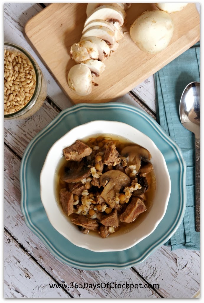 Recipe for Slow Cooker Beef and Barley Soup with Lentils and Mushrooms #crockpotrecipe #slowcooker #soup