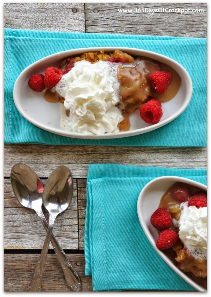 CrockPot Raspberry Vanilla Pudding Cake #slowcooker #dessert #raspberries