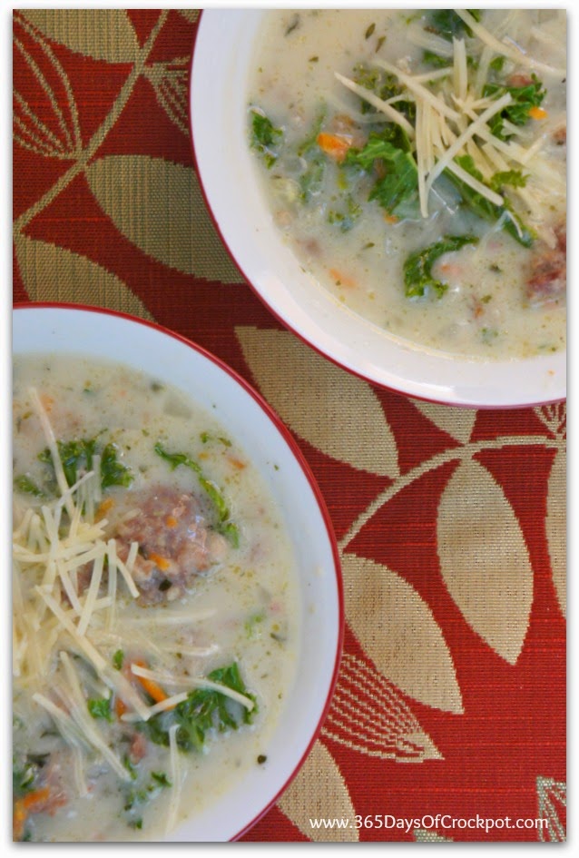 Slow Cooker Parmesan, Sausage and Kale Soup #soup #slowcooker #crockpot 