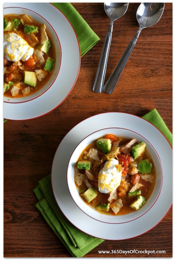 Slow Cooker Busy Day Chicken (or turkey) Taco Soup with Avocado