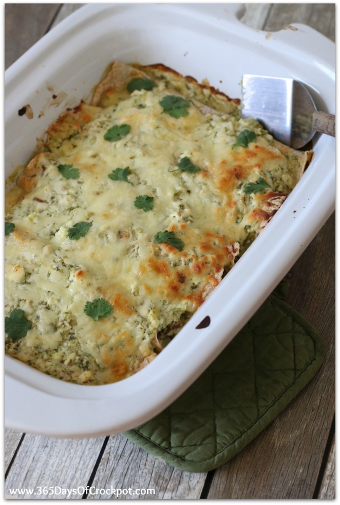 Recipe for Shredded Beef Enchiladas with Green Enchilada Sauce (slow cooker or oven)