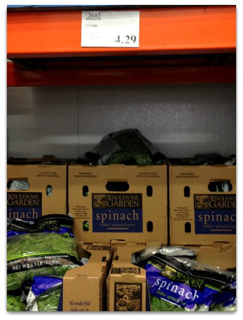 spinach is a really good deal at costco a huge 2 1/2 lb bag for olny $4.29
