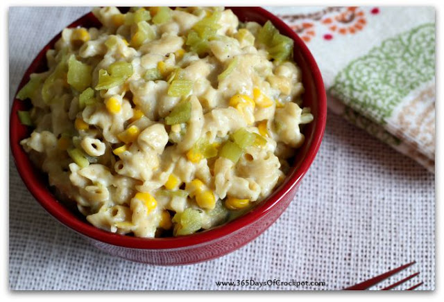 Slow Cooker Pepper Jack Mac with Green Chiles and Corn: A creamy, comforting and slightly spicy macaroni and cheese that's made in the slow cooker. This is a perfect side dish for dinner or an offering at a potluck. 