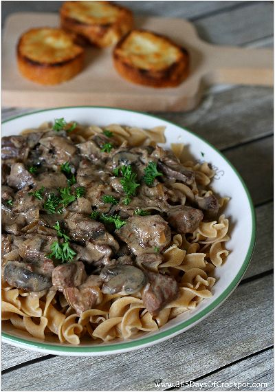 only 5 ingredients for this spectacular slow cooker meal--french onion beef stroganoff