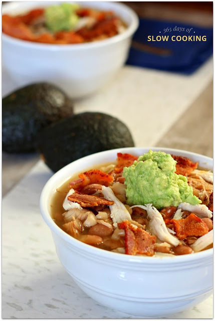 Slow Cooker Turkey Bacon Avocado and Bean Soup--great for turkey leftovers
