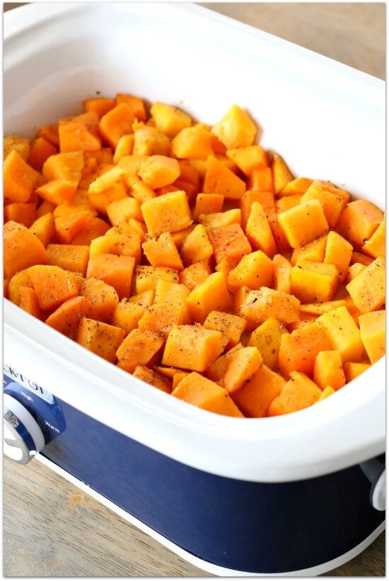 Slow Cooker Butternut Squash: a simple side dish recipe for butternut squash in the slow cooker that can be prepped in minutes. 