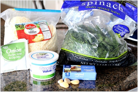 Ingredients for easy slow cooker spinach dip