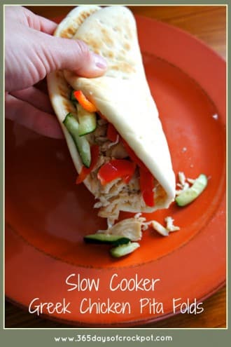 Day 126:  Slow Cooker (crock pot) Greek Chicken Pita Folds