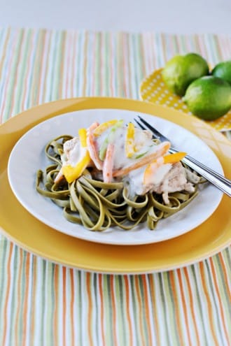 Redo of the Slow Cooker Lime Chicken and Spinach Fettucine
