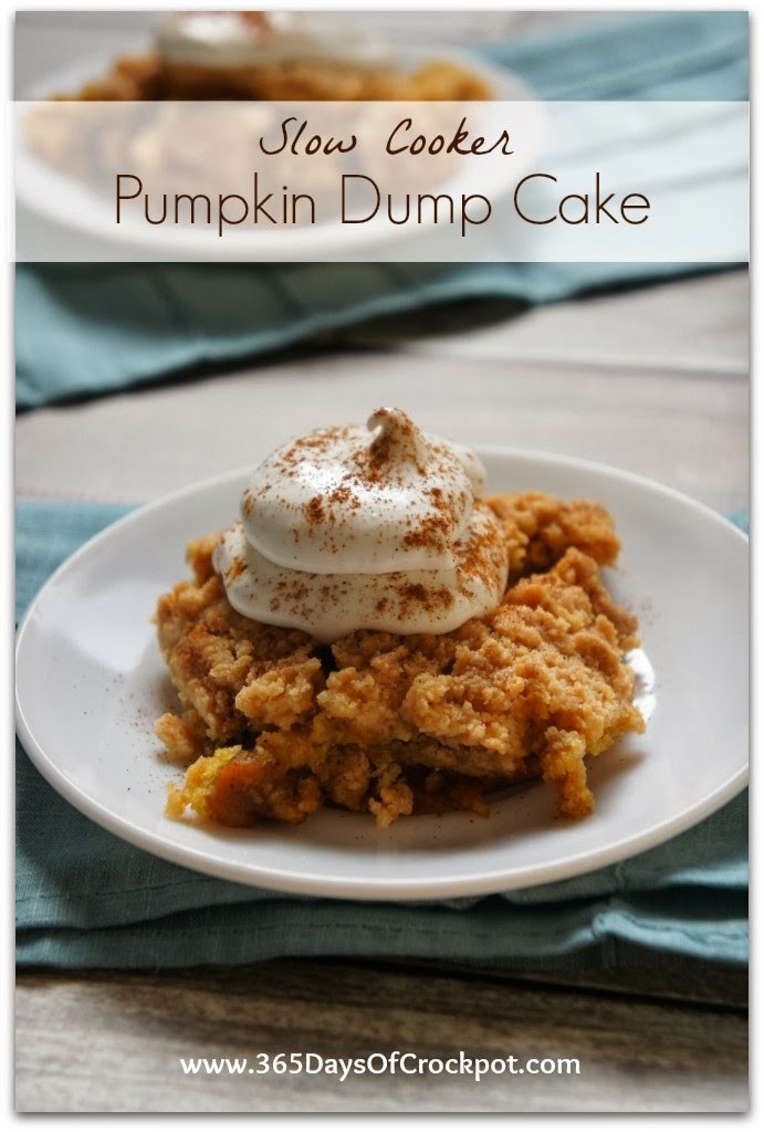 Recipe for Slow Cooker Pumpkin Dump Cake #crockpotrecipe #easydessert #pumpkinrecipe