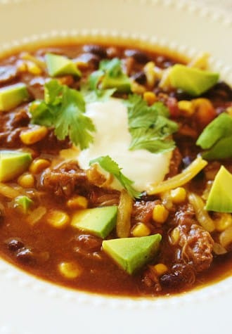 Recipe for Slow Cooker Easy Beefy Mexican Soup with Avocado