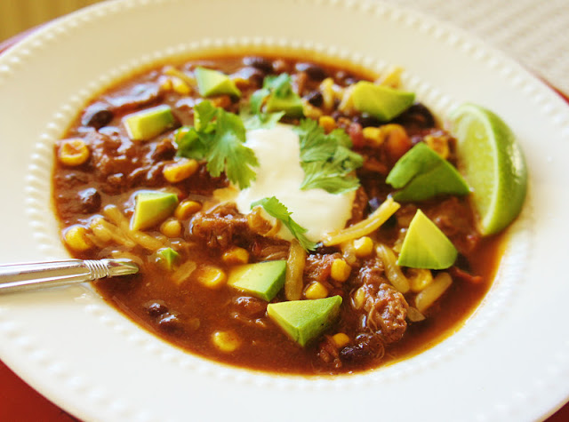 Recipe for Slow Cooker Easy Beefy Mexican Soup with Avocado #crockpot #slowcooker 