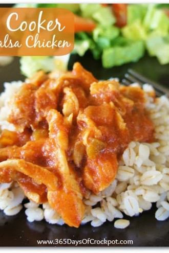 Recipe for Saucy Salsa Chicken (5-ingredient slow cooker meal)