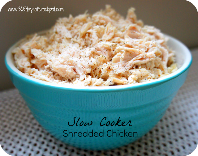 I love this recipe for Shredded Chicken in the CrockPot.  So perfect for enchiladas, salads, casseroles!  #slowcooker #chicken