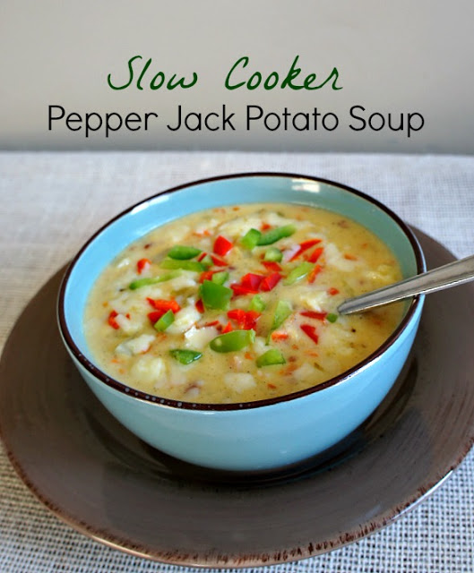 Recipe for crock pot Pepper Jack Potato Soup #crockpot #soup #easydinner
