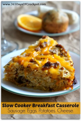 Slow Cooker Breakfast Casserole with Eggs, Sausage, Potatoes and Cheese