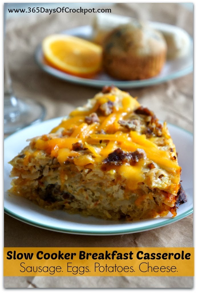 slow cooker breakfast casserole with eggs sausage hashbrowns and cheese