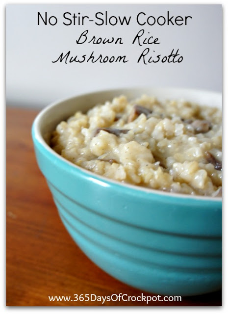 Recipe for Slow Cooker No-Stir Brown Rice Mushroom Risotto #crockpot