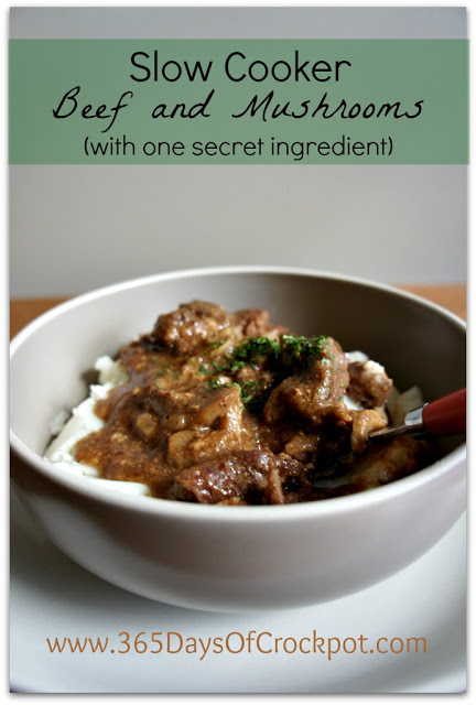 Recipe for Slow Cooker Beef and Mushrooms (with a secret ingredient) #crockpot
