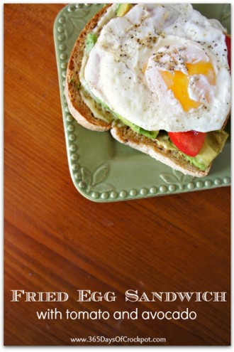 Fried Egg Sandwich with Tomato and Avocado on Whole Wheat Toast