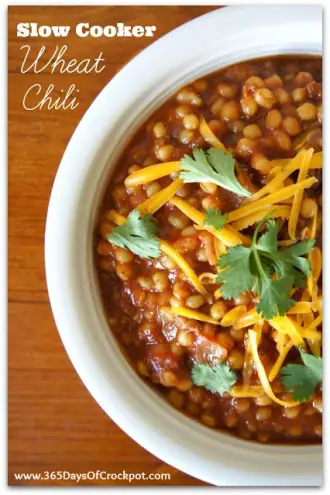 Recipe for Slow Cooker Wheat Chili (a good “gone all day” recipe)