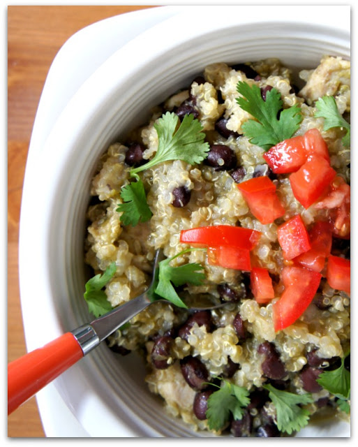 Recipe for Slow Cooker Tomatillo Quinoa and Black Beans (with or without chicken)