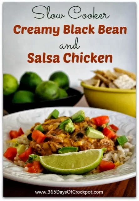 Crockpot recipe for creamy black bean salsa chicken #crockpot #slowcooker #chicken #recipe #dinner