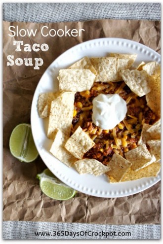 Recipe for EASY Slow Cooker Turkey (or Ground Beef) Taco Soup