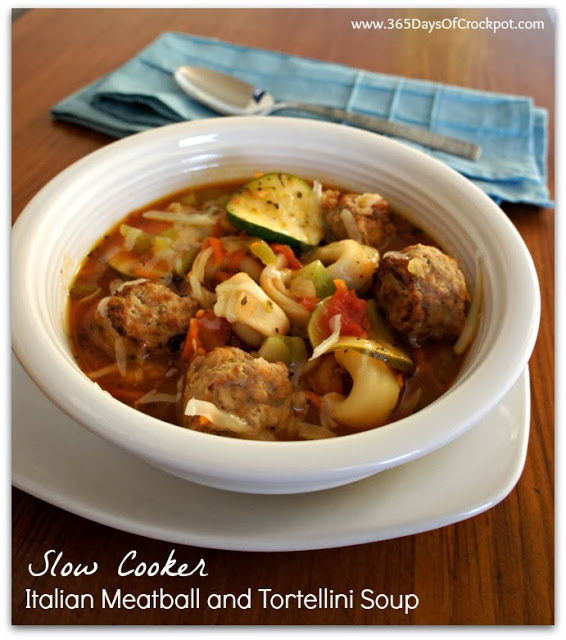 Crockpot recipe for Italian Meatball and Tortellini Soup #soup #crockpot #slowcooker #dinner