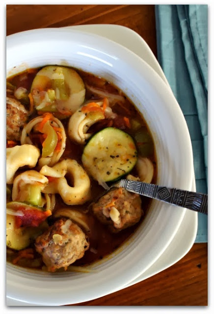 Crockpot recipe for Italian Meatball and Tortellini Soup #soup #crockpot #slowcooker #dinner