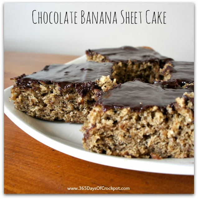 Recipe for Banana Sheet Cake with Chocolate Frosting #cake #chocolate 