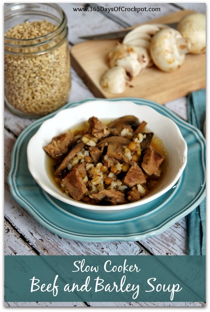 Recipe for Slow Cooker Beef and Barley Soup with Lentils and Mushrooms #slowcookerrecipe #crockpot #beef #soup #barley #lentils #mushrooms