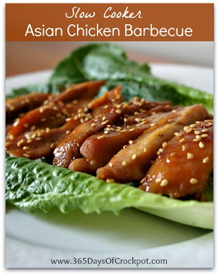 Recipe for Crock Pot Asian Chicken Barbecue...this recipe is so simple but seriously restaurant quality!  Serve it as an appetizer or as the main dish.  #crockpot #slowcooker #chicken #recipe #asian
