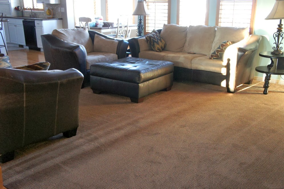 I love the brown, low pile, patterned carpet that we chose.  There is nothing better than new carpet smell!  