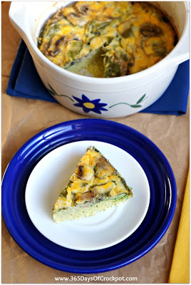 Recipe for Slow Cooker Spinach and Mushroom Frittata #eggs #brunch #slowcooker #crockpotrecipe