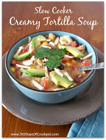 Recipe for Crockpot Creamy Chicken Tortilla Soup.  An EASY recipe using frozen chicken.  #crockpot #slowcooker #soup