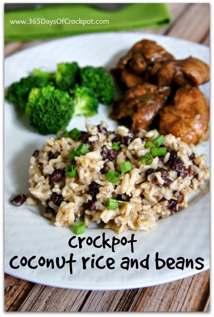 Easy crockpot recipe for coconut rice and beans...perfect side dish to Hawaiian chicken or other island foods! #crockpotrecipe