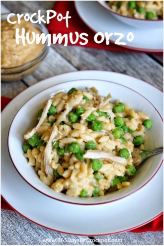 CrockPot Recipe for Hummus Orzo with Chicken and Peas (and how I feel about cleaning)