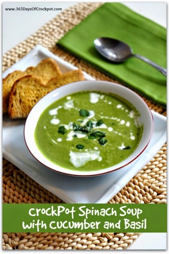 CrockPot Spinach Soup with Cucumber and Basil