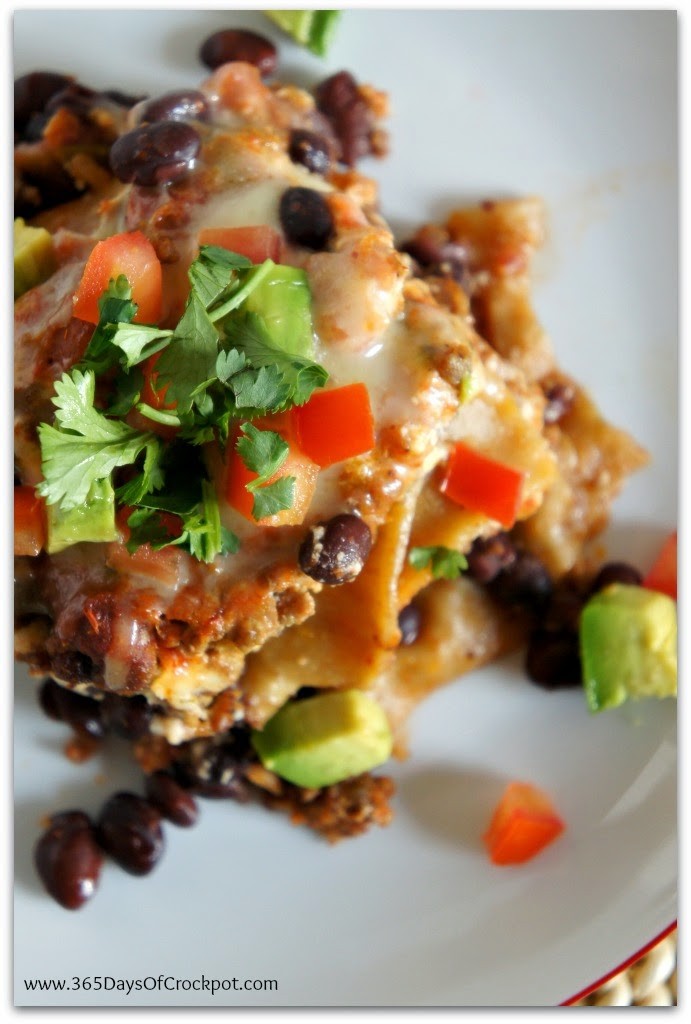 Recipe for CrockPot Mexican Lasagna...an easy dinner and you don't even have to cook the noodles beforehand!