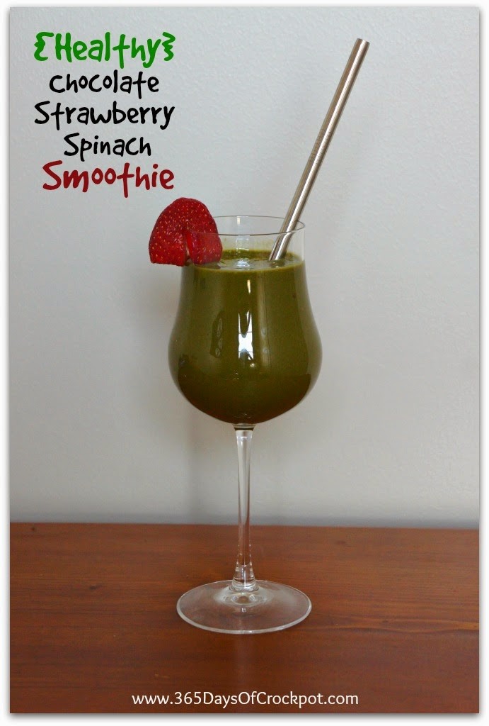 Recipe for Healthy Chocolate Strawberry Spinach Smoothie.  Perfect for busy parents and kids.  