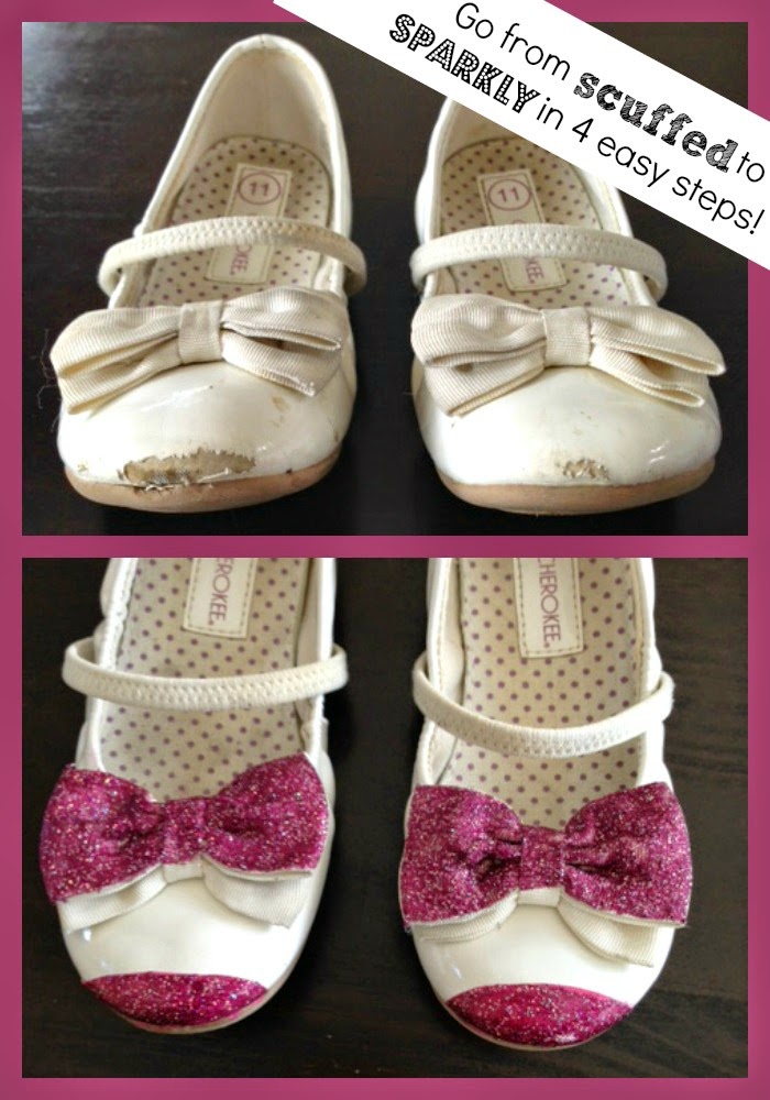 Turn scuffed shoes into sparkly glitter shoes in minutes #diy