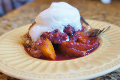 Recipe for Slow Cooker Peach Blueberry Crisp #dessert #slowcooker #crockpot