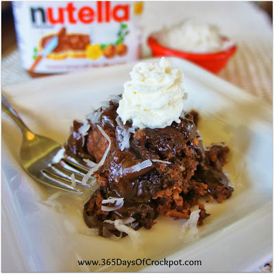 Slow Cooker Recipe for Coconut Nutella Lava Cake #crockpot #slowcooker #dessert #nutella